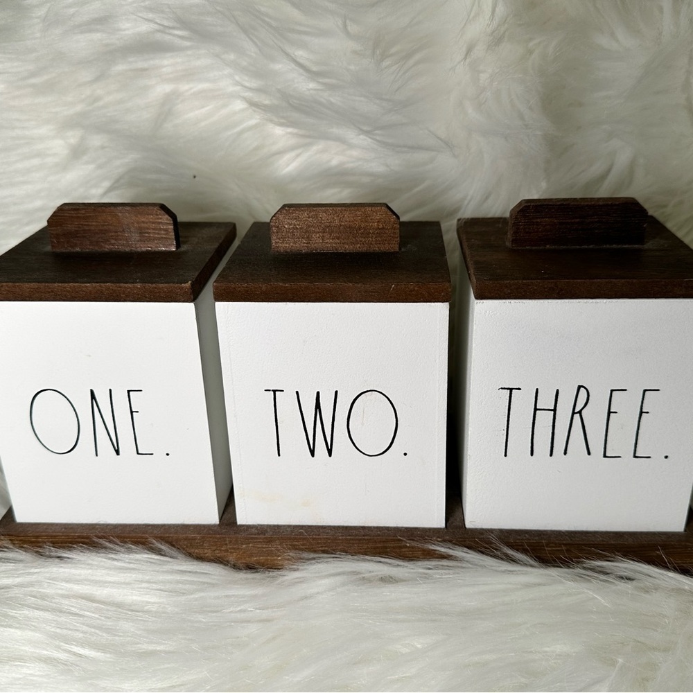 Rae Dunn Wooden Storage boxes Set One Two Three